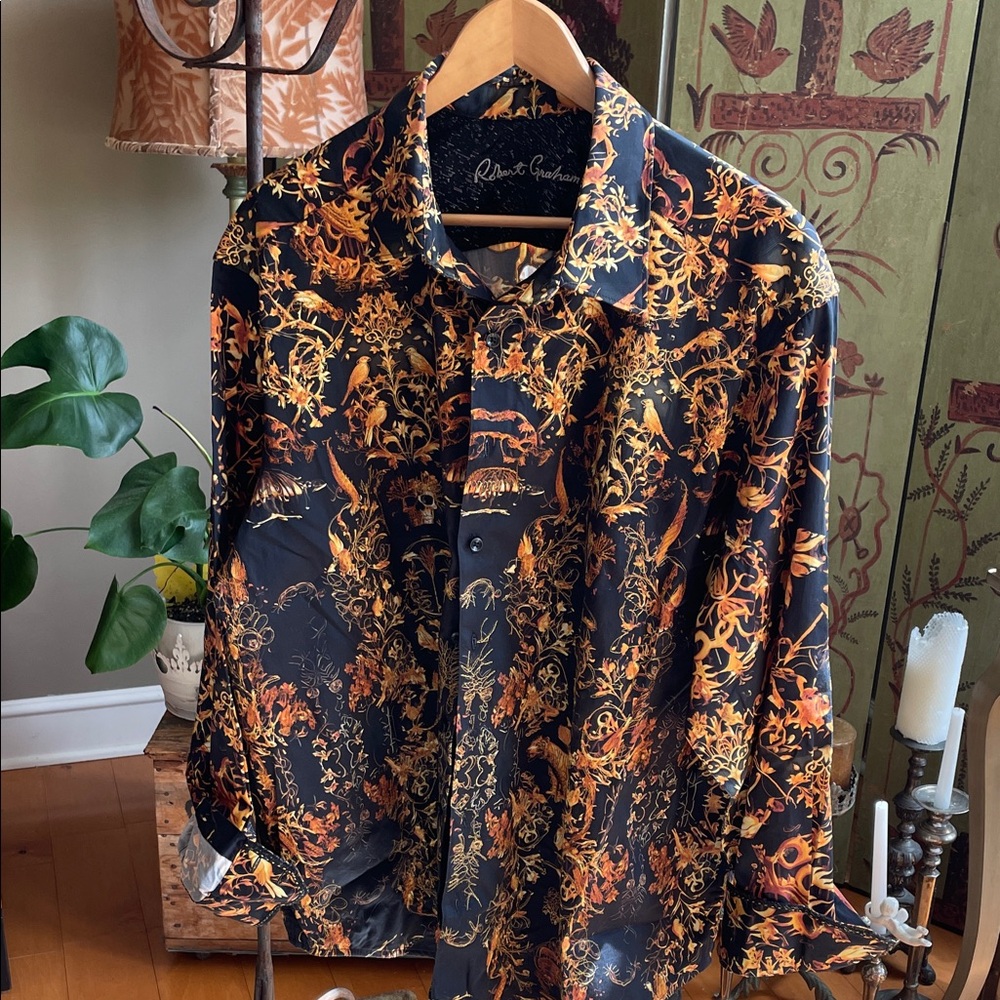 Robert Graham Men's Vibrant Black and Orange Shirt
